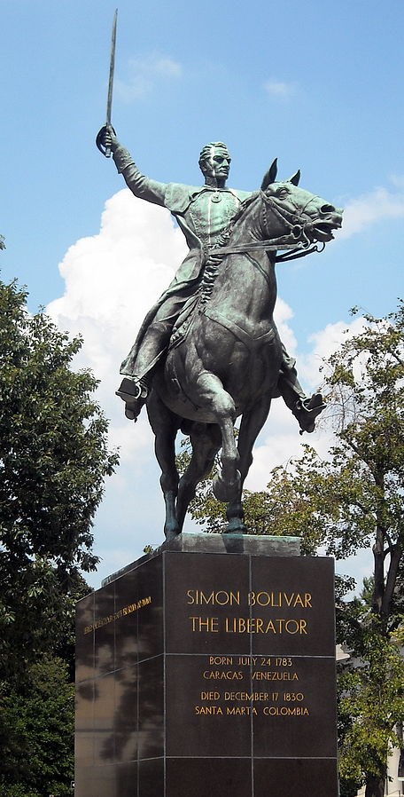 Statue of Simón Bolívar by Felix de Weldon near 18th and C Streets, NW in Washington, D.C. Bolivar is on a horse.