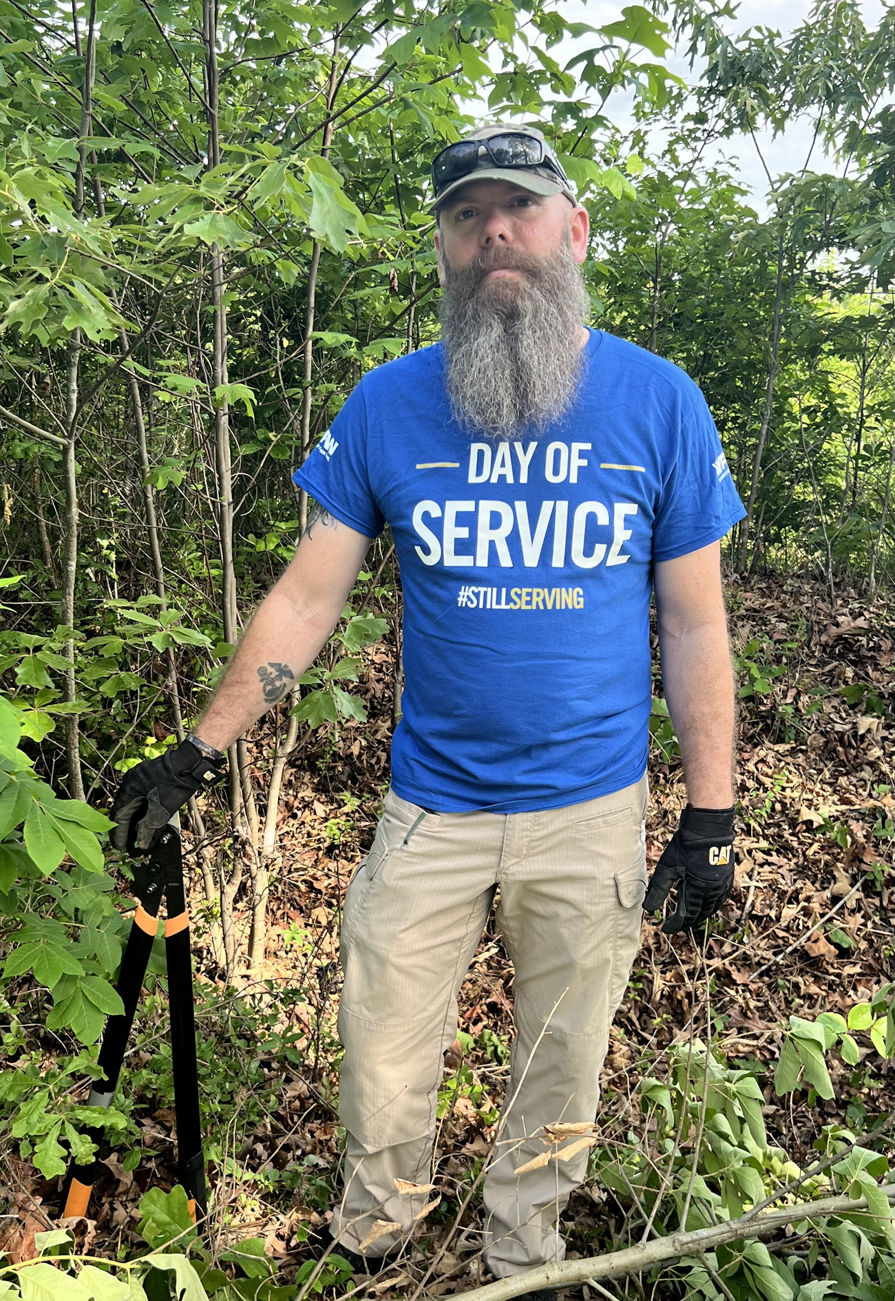 Justin "Skweez" Brehm clearing brush off the bloody angle on the Spotsylvania Battlefield.