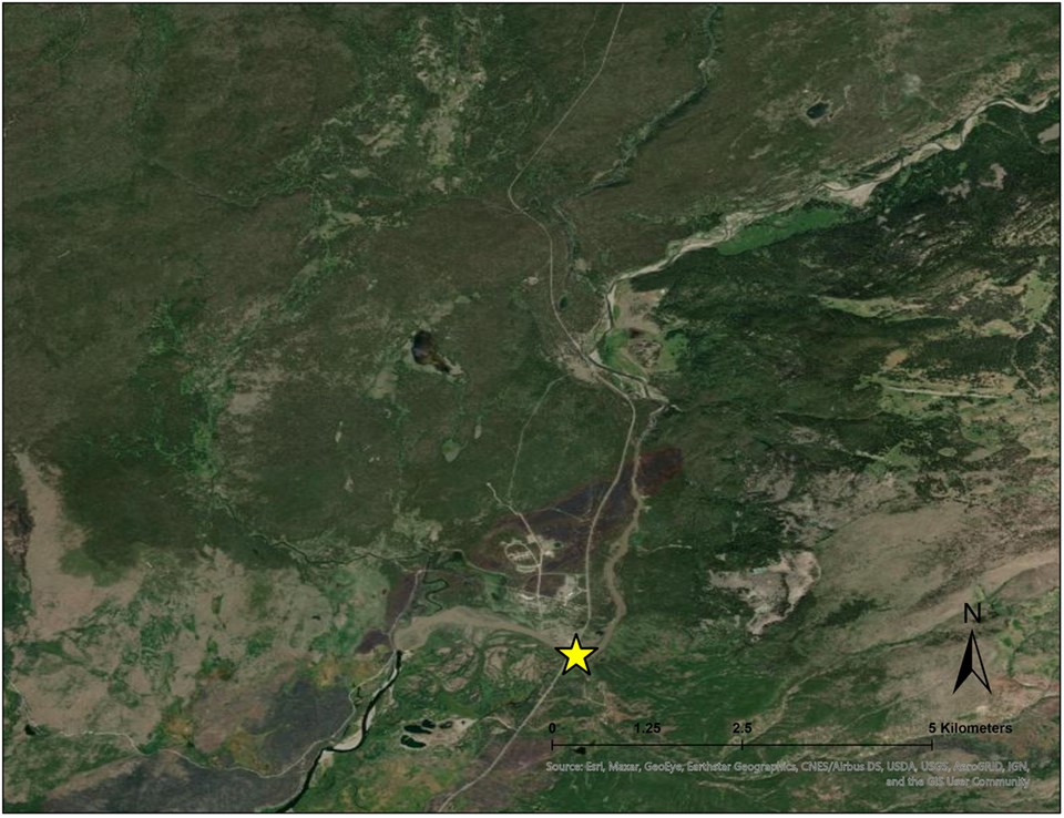 A map showing the Snake River monitoring site below the confluence of the Snake River and Lewis River and the area around it