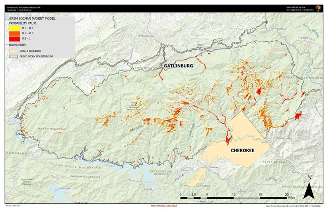 Sochan Results Map A map showing the results of the sochan habitat distribution model.