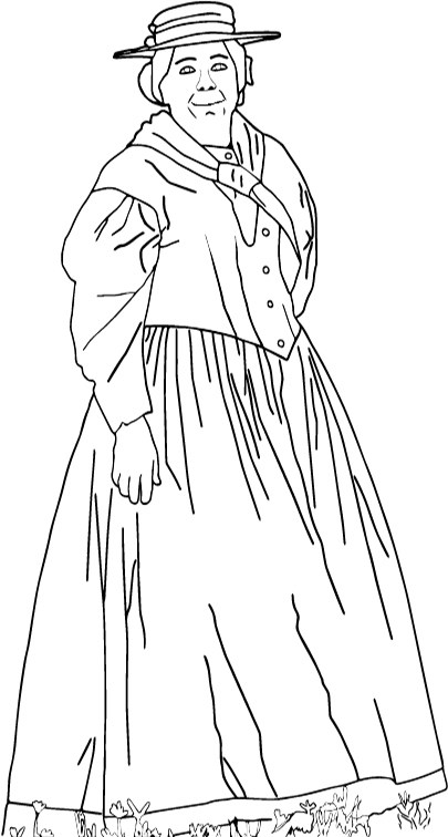 Line drawing of a woman in civil war era dress