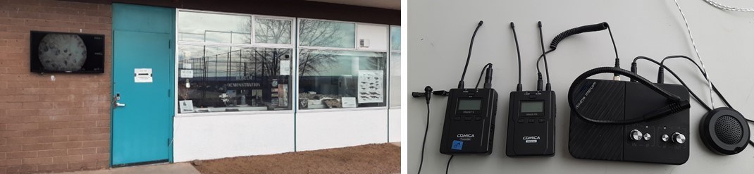 photo of lab building and photo of electronic equipment for guided tour
