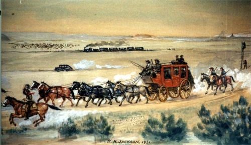 Stagecoach A stagecoach is pulled by a team of horses.