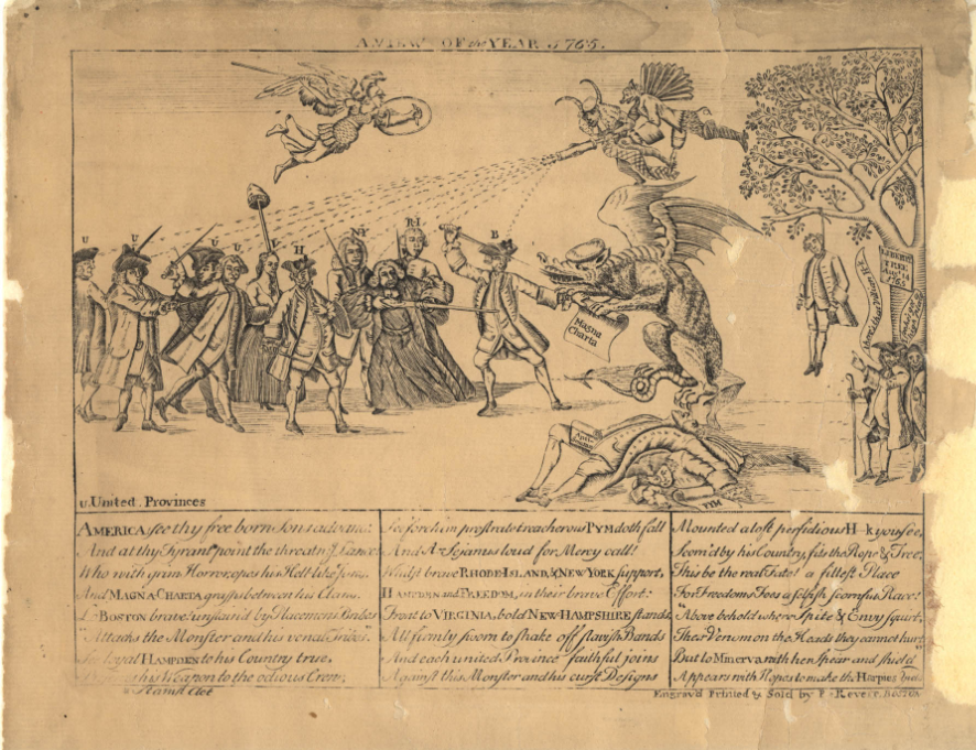 Allegorical cartoon in opposition to the Stamp Act