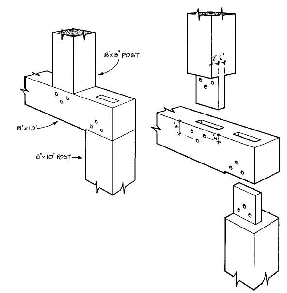 Technical drawing of mortis and tenon joint.