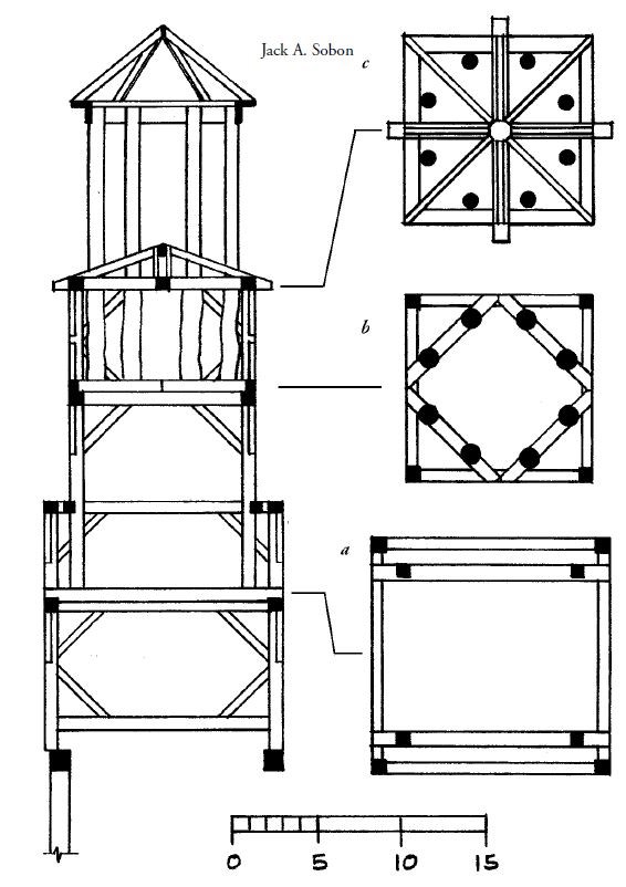 Simple diagram of steeple frame and support bracing.