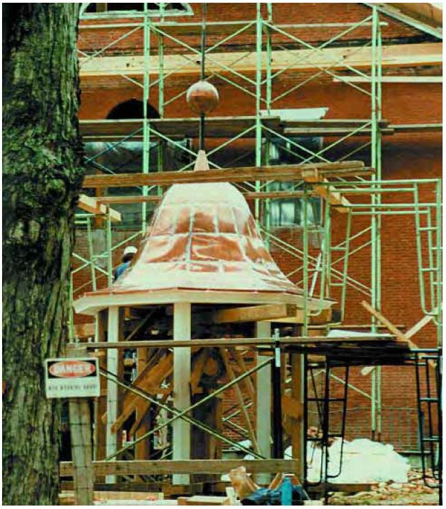 Copper roof added to the cupola before being lifted.