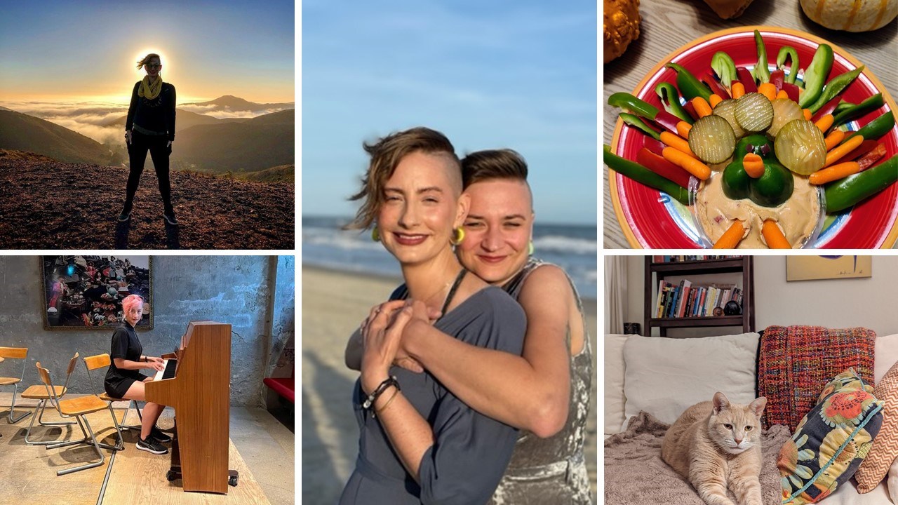 A collage of photos depicting Suki and her wife A collage of photos depicting Suki and her wife