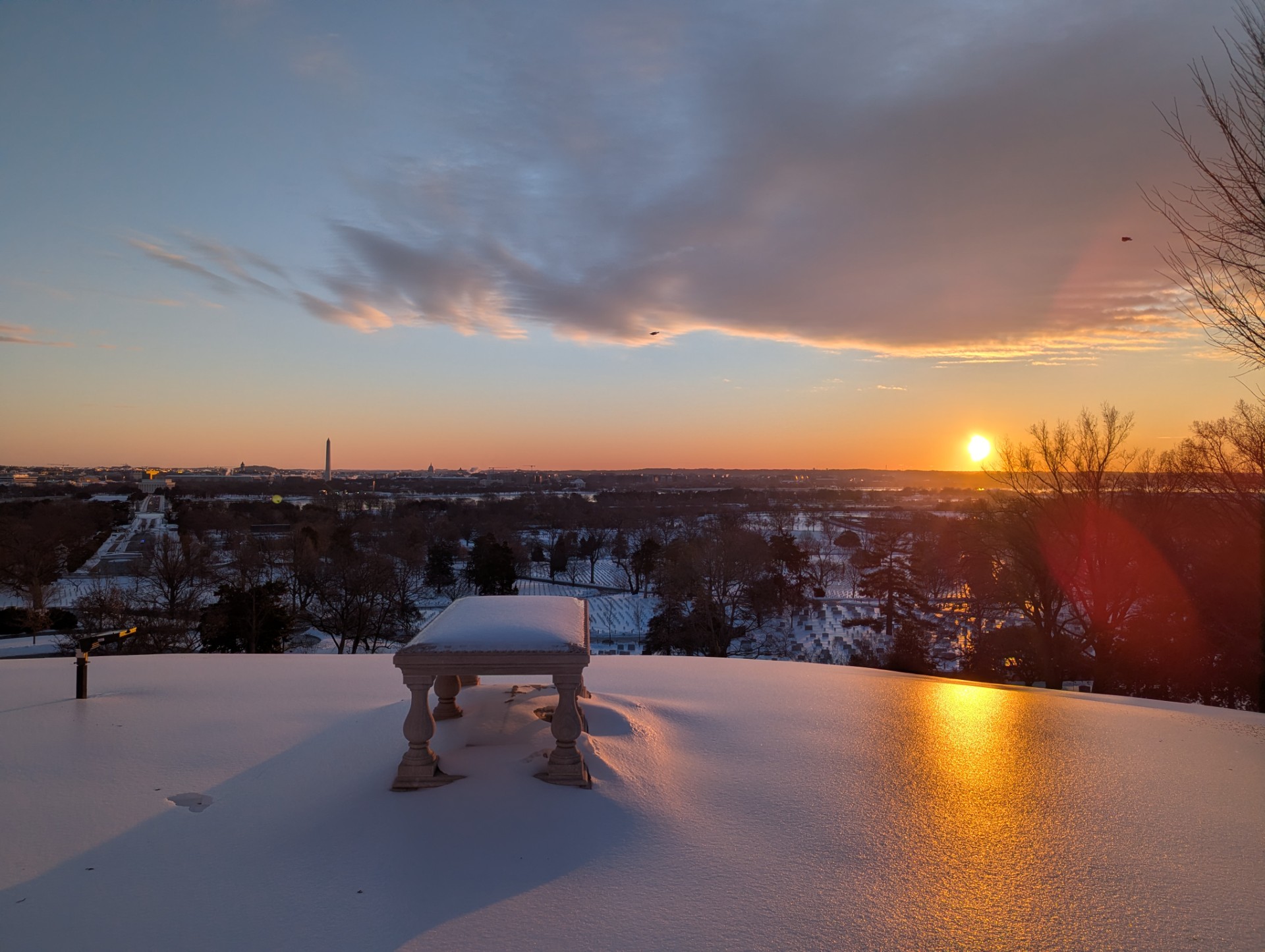 Snowy sunset view of Washington, D.C.