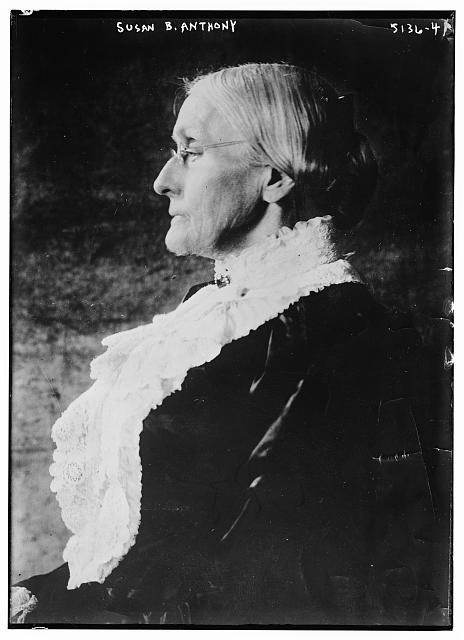 Profile portrait of Susan B Anthony, from the Library of Congress