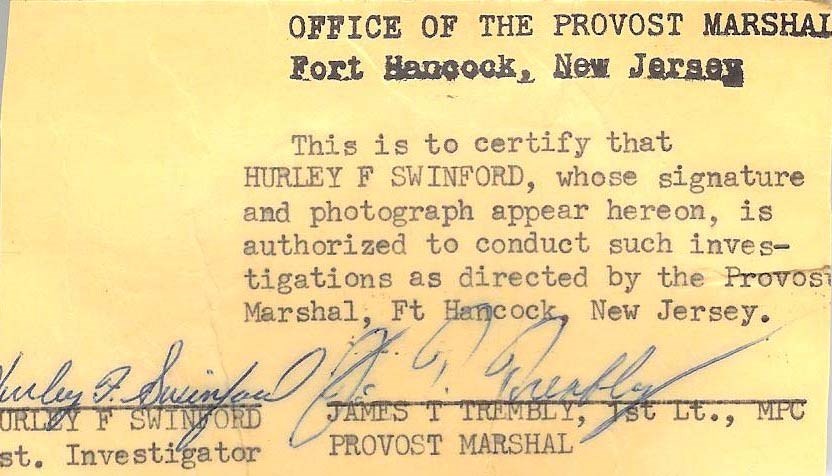 a historic document authorizing Swinford to conduct investigations