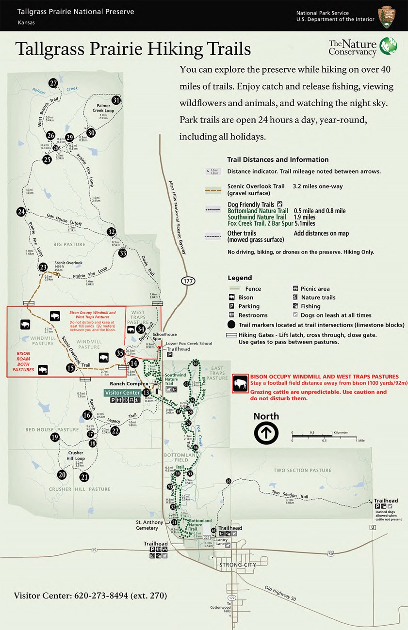 Trail map of all hiking trails at the preserve