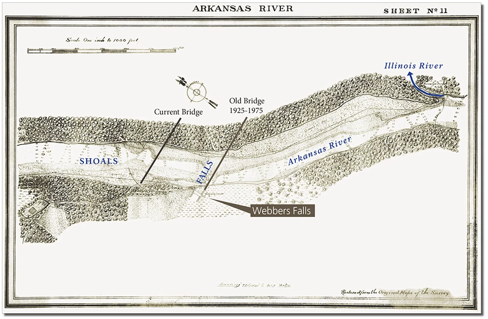 Arkansas River at Webbers Falls Historic Map with overlays of the historic falls and the modern bridge Arkansas River at Webbers Falls Historic Map with overlays of the historic falls and the modern bridge