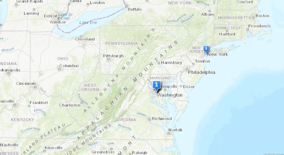 Map of US of places of Mary Church Terrell.