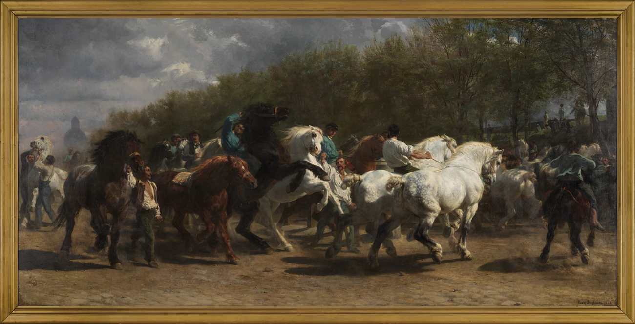 The Horse Fair The Horse Fair by Rosa Bonheur, a painting of a horse market held in horse market in Paris