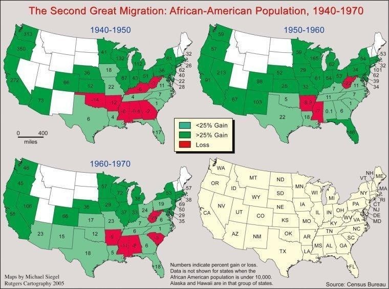 The Second Great Migration Map of the Great Migration from 1940-1947