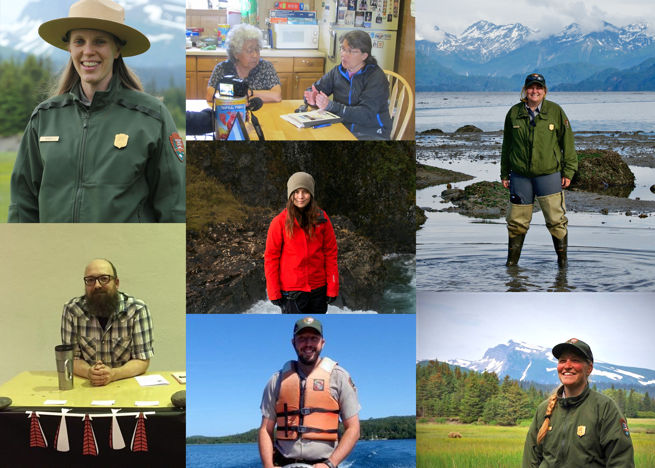 Photo collage of Lake Clark National Park and Preserve Team. Some in uniform and others in regular clothes. 