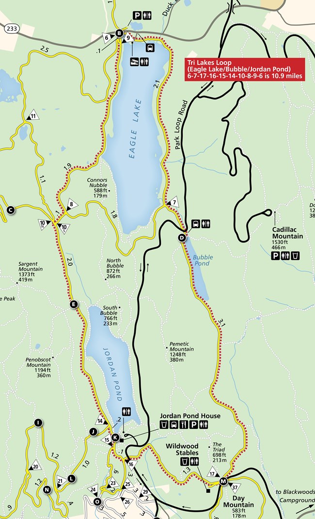 Map of the Tri-Lakes Carriage Road Loop in Acadia National Park