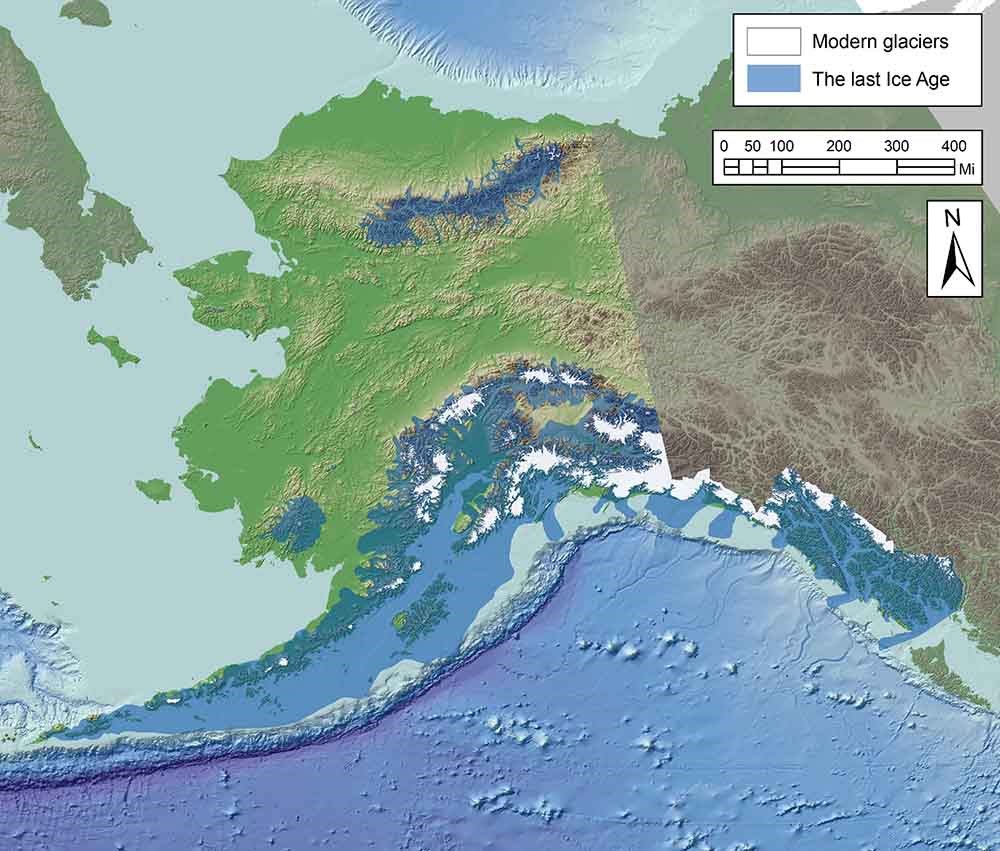 A map of Alaska during the last ice age.