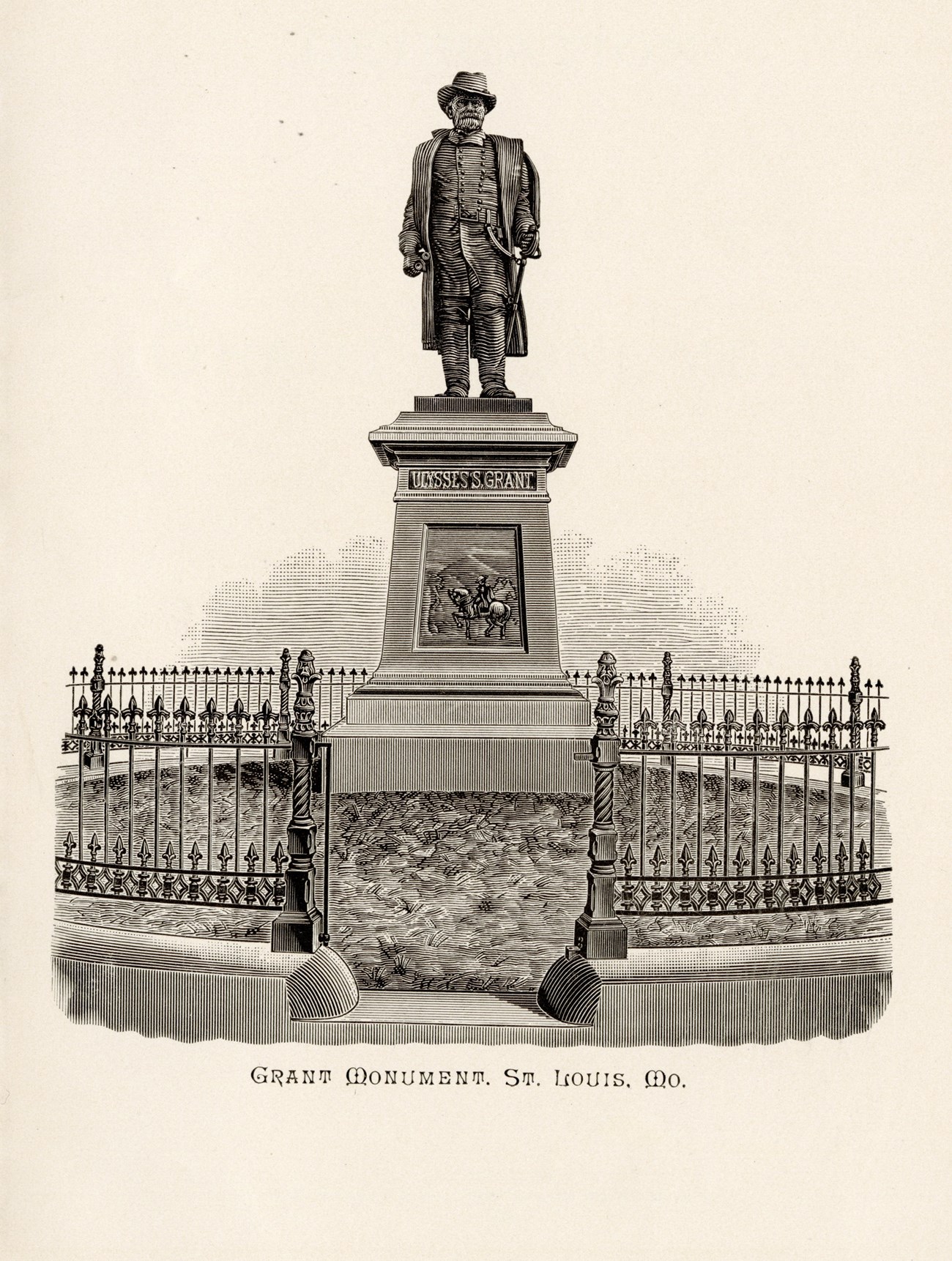 ULSG_8278 Front Illustration Illustration of a statue dedicated to Ulysses S. Grant. He wears a Civil War general's uniform.