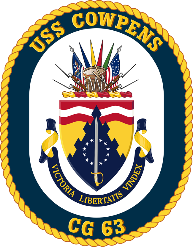 Multi-colored Logo featuring flags, drums, shield, and sword.