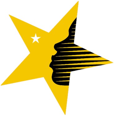 A yellow star.  Inside it is a small white star and the silhouette of a person's face.  This is the logo for the National Underground Railroad Network to Freedom.