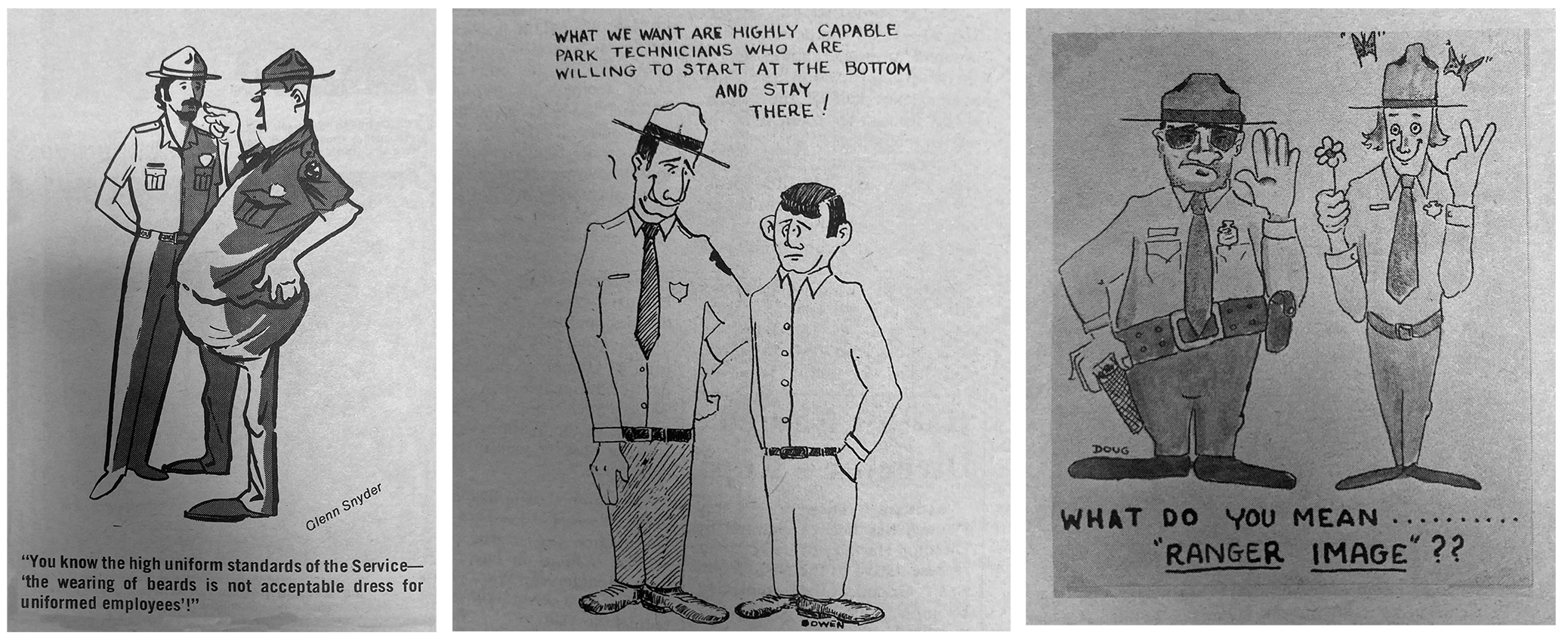 Snyder and Bowen cartoons Three cartoons featuring NPS ranger scenes
