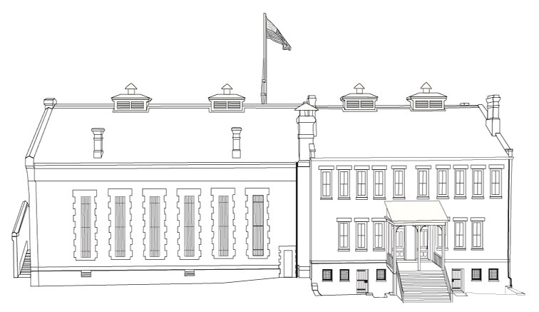Line drawing of the second jail and courthouse