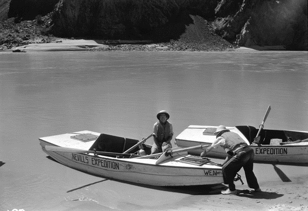 Elzada Clover in a boat on the River.