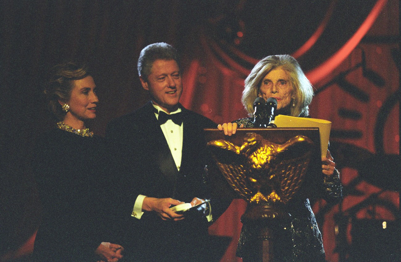 Eunice Kennedy Shriver Delivering Remarks with President William Jefferson Clinton and Hillary Rodham Clinton at a White House Special Olympics Dinner