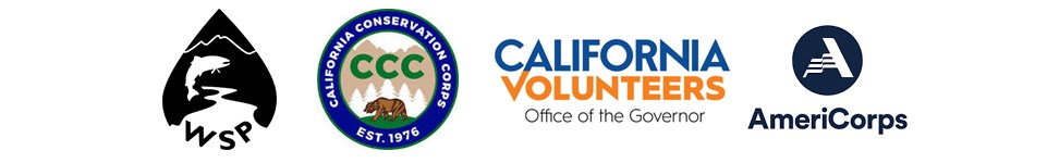 WSP, California Conservation Corps, California Volunteers, AmeriCorps, and California Department of Fish & Wildlife logos.