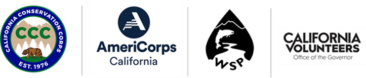 Logos for the California Conservation Corps, AmeriCorps California, WSP, and California Volunteers.