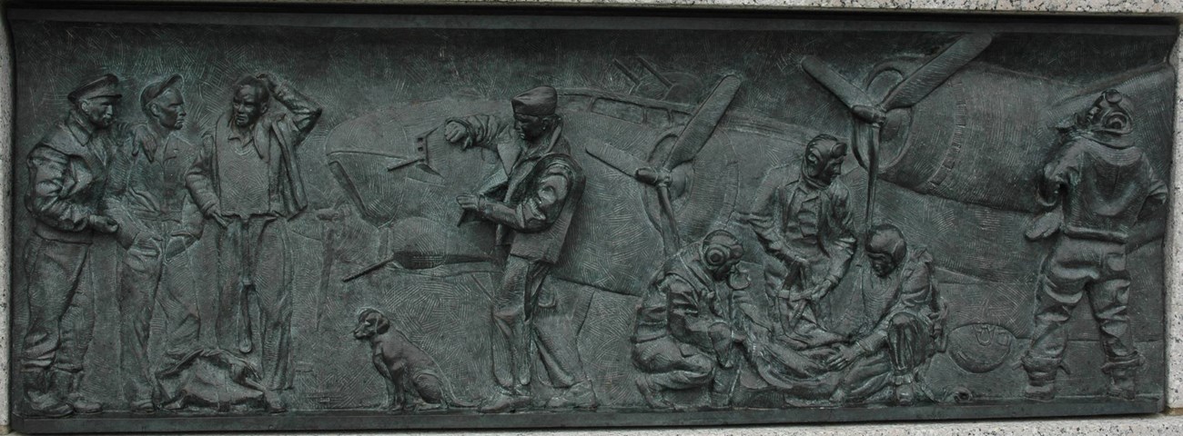WWII Bombers Relief NPS Bronze relief of a World War II bomber scene