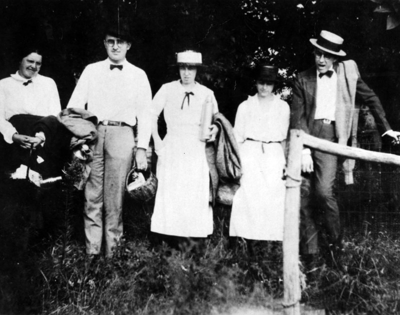 Wallace family picnic with Harry Truman Group having a picnic in the woods.