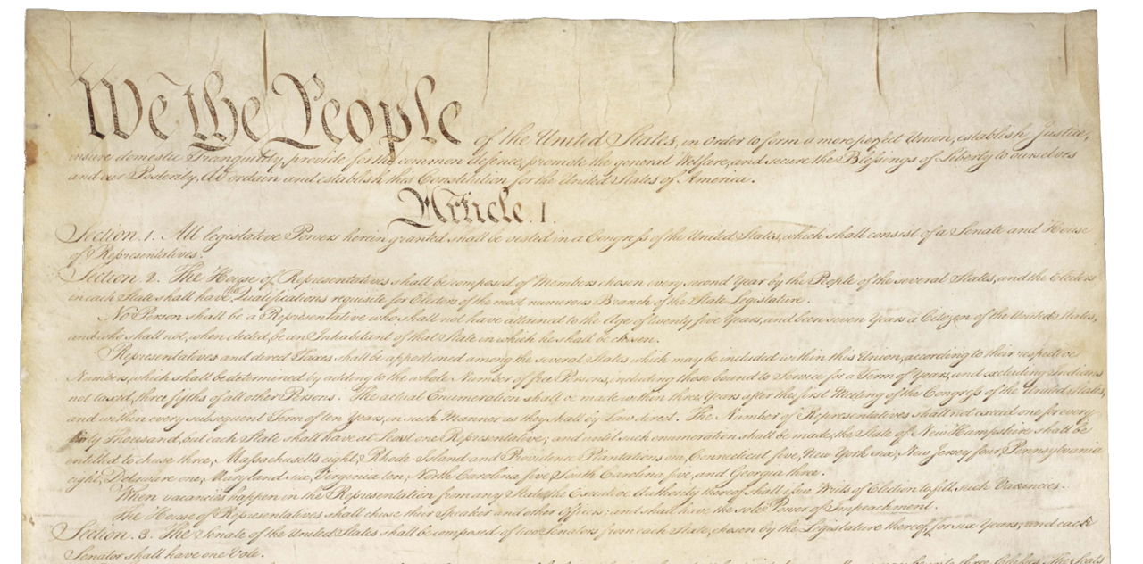 We the People, the Constitution, National Archives Close-up of the words "We the People" hand written at the top of a page
