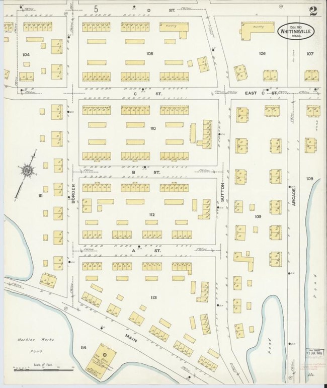 Map showing mill houses with yellow square