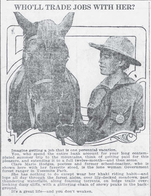 Clare Hodges standing next to a horse, seen only from the waist up. Headline reads "Who'll Trade Jobs with Her?"