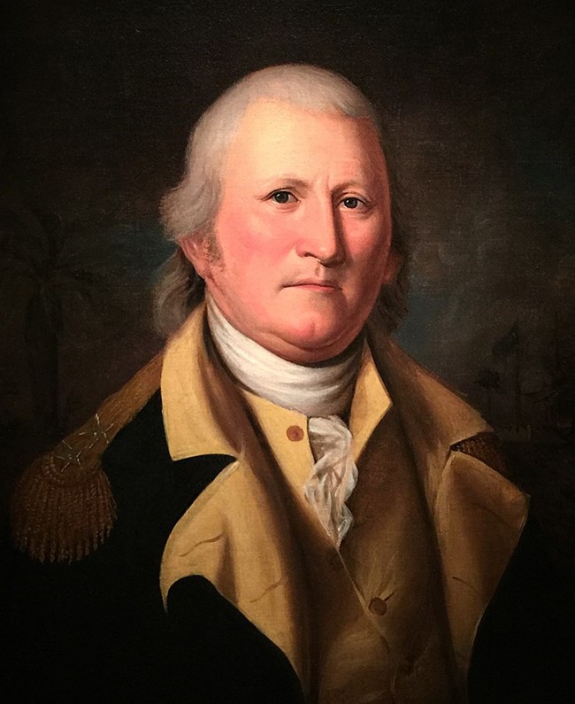 Continental Army General William Moultrie, held prisoner at Snee Farm. Continental Army General William Moultrie in his uniform.
