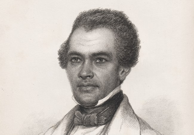 Pencil drawing of African American man wearing suit and bowtie in the nineteenth century.