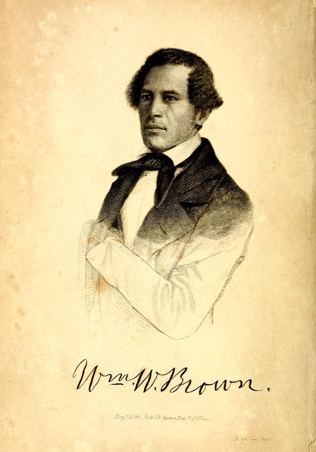 William Wells Brown - Wikimedia Commons Black and white drawing of man wearing suit and bowtie.