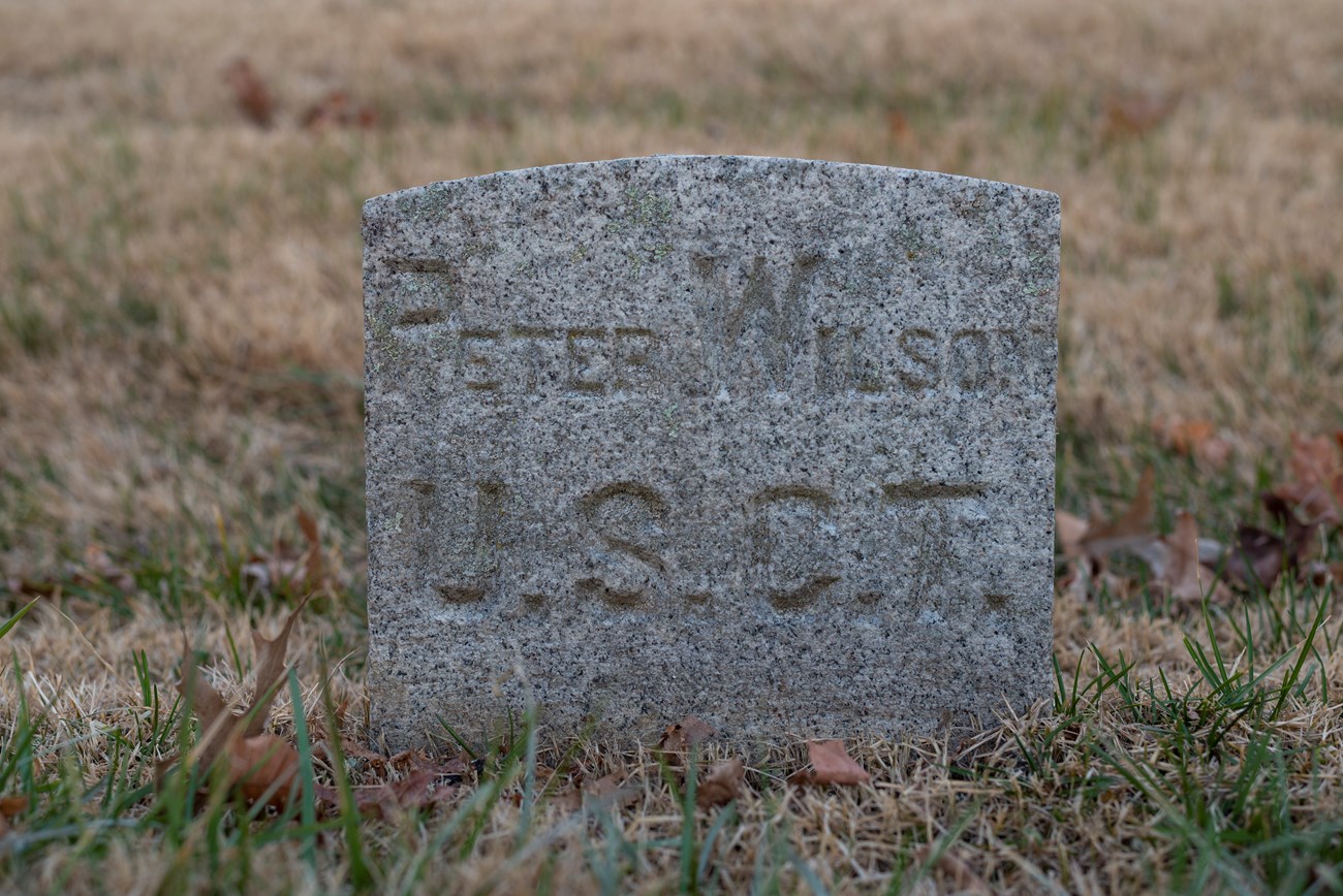Peter Wilson Headstone Close up of a headstone, Peter Wilson, USCT