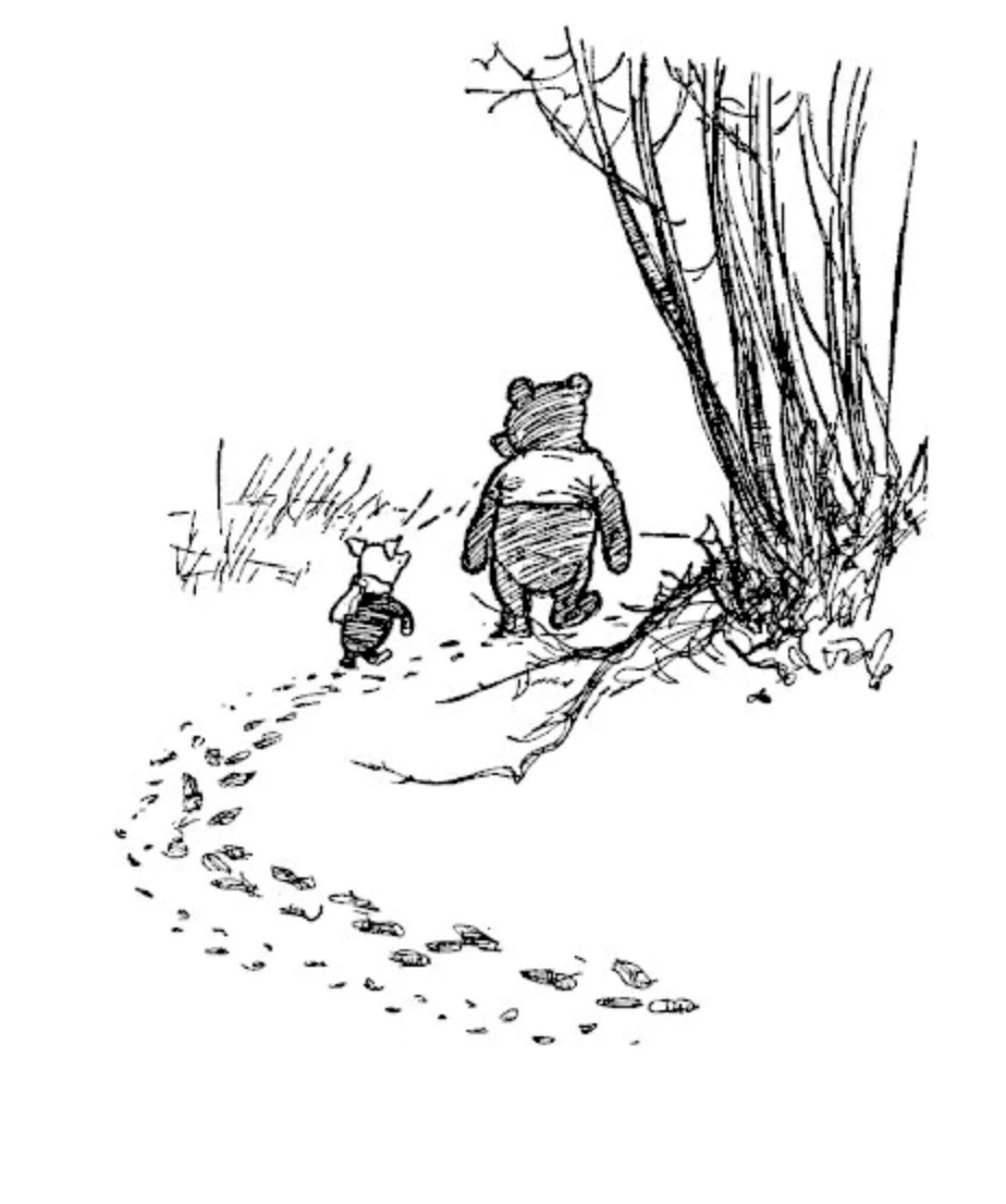 A black and white drawing of Winnie the Pooh A black and white drawing of Winnie the Pooh