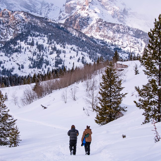 Winter Hiking Visitors hiking in the snow