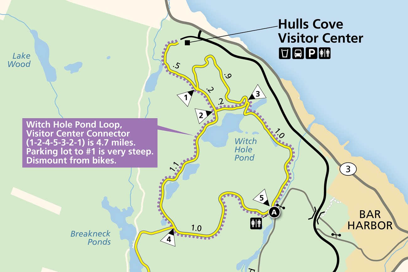 Map of the Witch Hole Pond Carriage Road Loop in Acadia National Park Map of the Witch Hole Pond Carriage Road Loop in Acadia National Park