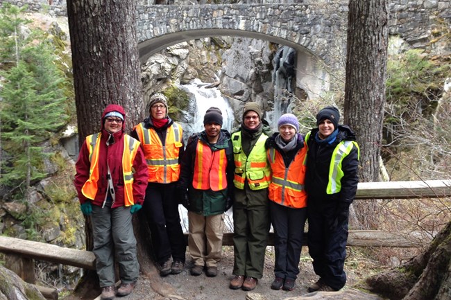 Culvert survey team At Mount Rainier NP, November 2014 (Leah Edwards is second from right)