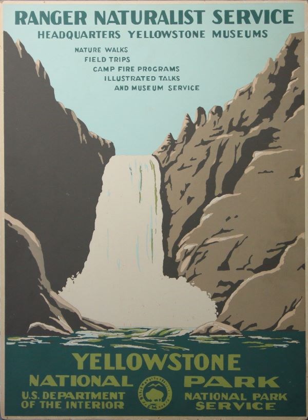 Color poster featuring a waterfall