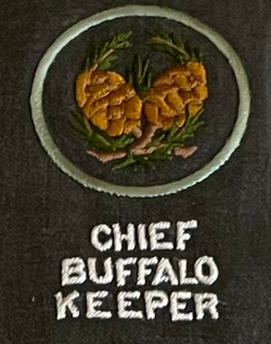 Chief buffalo keeper Round patch with two Sequioa cones and "Chief Buffalo Keeper" below