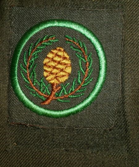 Smaller sleeve insignia sewn on a coat reveals an darker fabric.