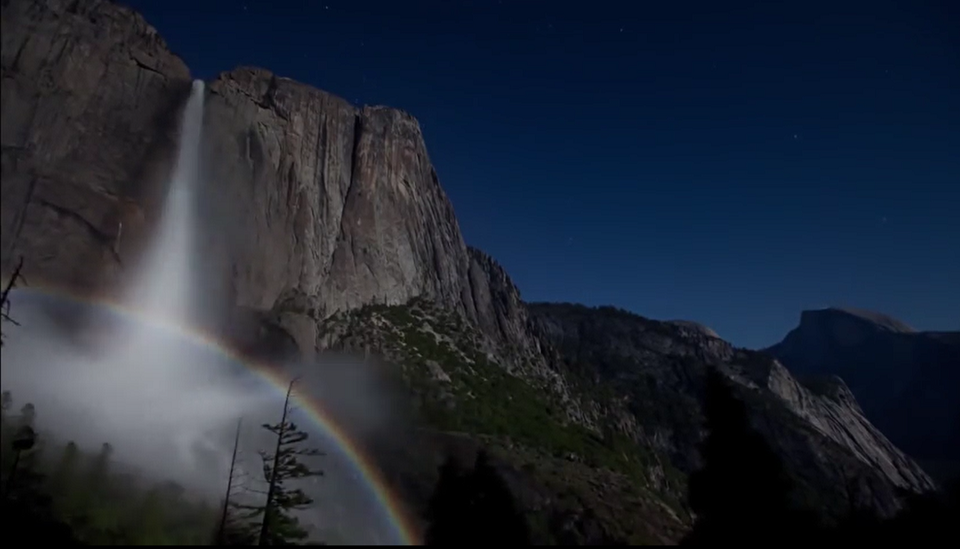 YOSE Moonbow Yosemite Conservancy Yosemite Nature Notes 15 Moonbows) Rainbow formed on the mist of a waterfall at night