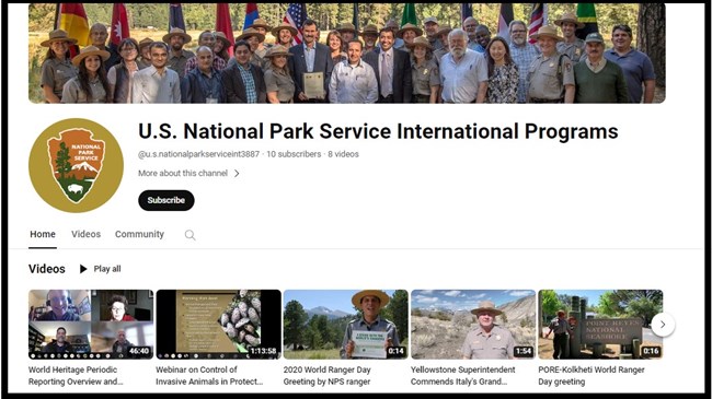 A screenshot of the new National Park Service Office of International Affairs YouTube page.
